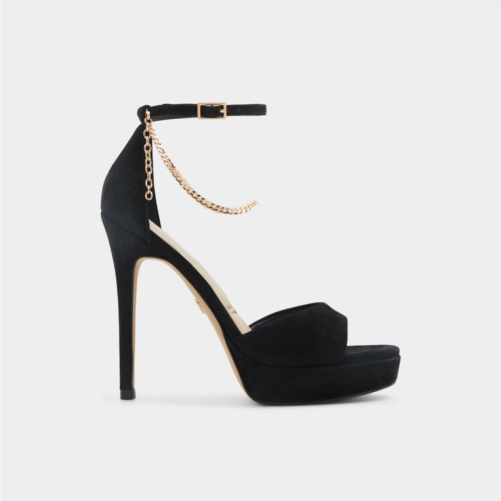 Aldo Elegant Black High Heel Sandals wonky one chain included
